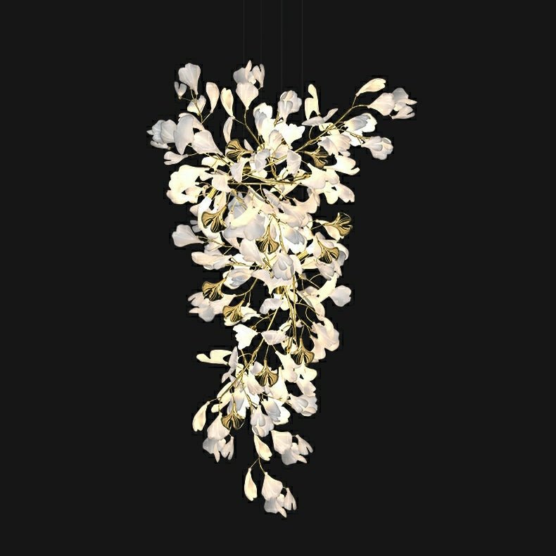 Artistic Tree Branch Pendant Light with Ceramic Ginkgo Leaves for High Ceilings in Hotel or Home - D39.4"*H70.9"/ 16 Lights (288 Pieces)Warm LightJoyfuzzy