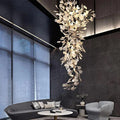 Artistic Tree Branch Pendant Light with Ceramic Ginkgo Leaves for High Ceilings in Hotel or Home - D47.2