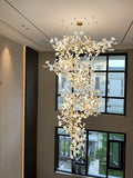 Artistic Tree Branch Pendant Light with Ceramic Ginkgo Leaves for High Ceilings in Hotel or Home - D59.1