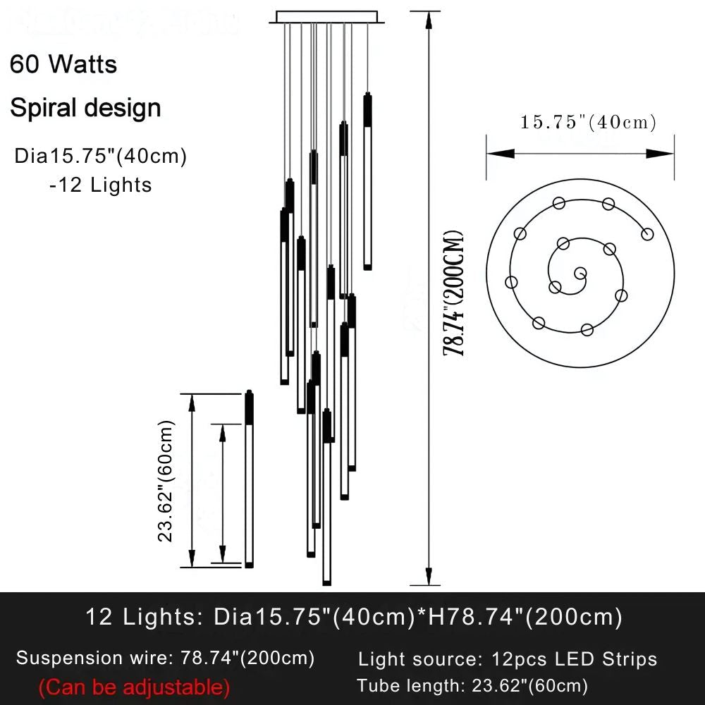 Atia Modern Long Chandelier For Staircase Black/Gold/Silver - Silver12 LightsWarm Light 3000KJoyfuzzy