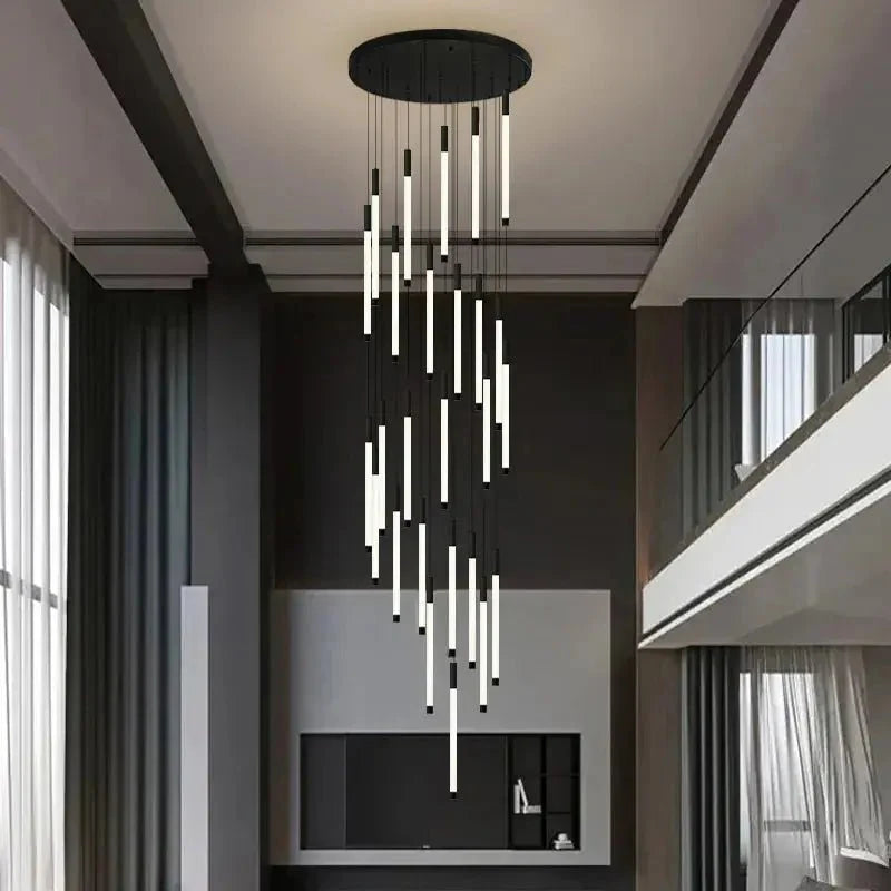 Atia Modern Long Chandelier For Staircase Black/Gold/Silver - Black26 LightsWarm Light 3000KJoyfuzzy