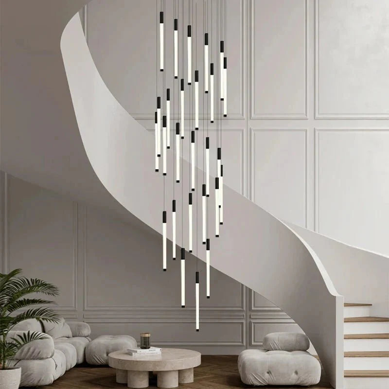 Atia Modern Long Chandelier For Staircase Black/Gold/Silver - Silver12 LightsWarm Light 3000KJoyfuzzy