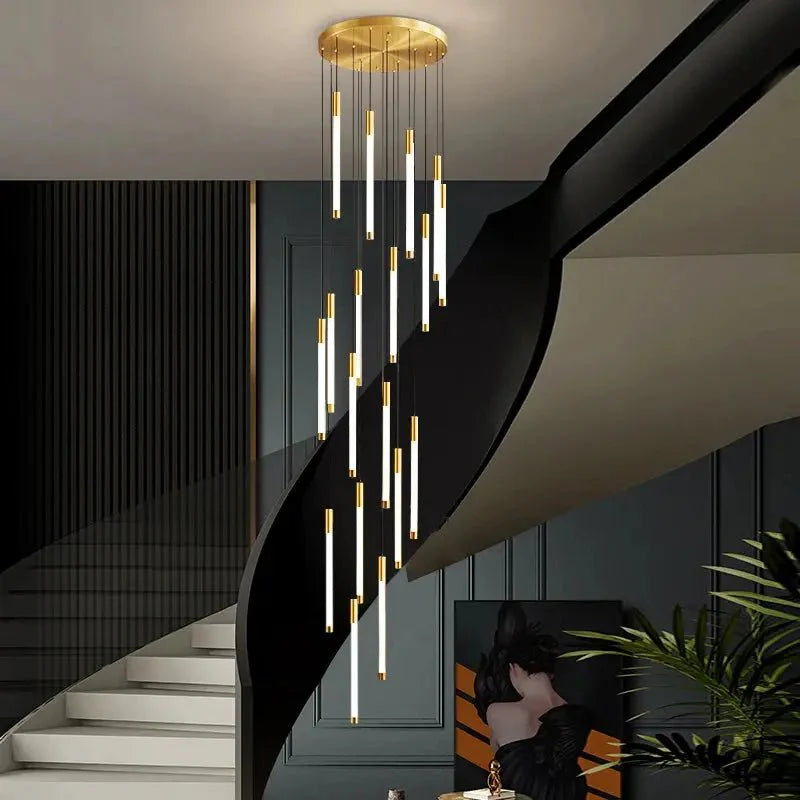 Atia Modern Long Chandelier For Staircase Black/Gold/Silver - Gold5 LightsWarm Light 3000KJoyfuzzy
