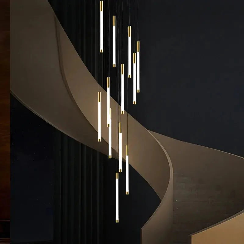 Atia Modern Long Chandelier For Staircase Black/Gold/Silver - Silver12 LightsWarm Light 3000KJoyfuzzy