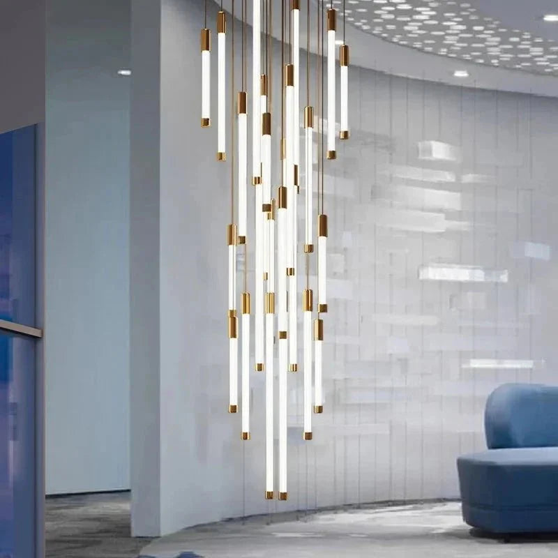 Atia Modern Long Chandelier For Staircase Black/Gold/Silver - Gold5 LightsWarm Light 3000KJoyfuzzy