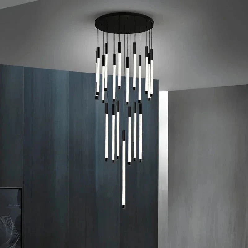 Atia Modern Long Chandelier For Staircase Black/Gold/Silver - Gold5 LightsWarm Light 3000KJoyfuzzy
