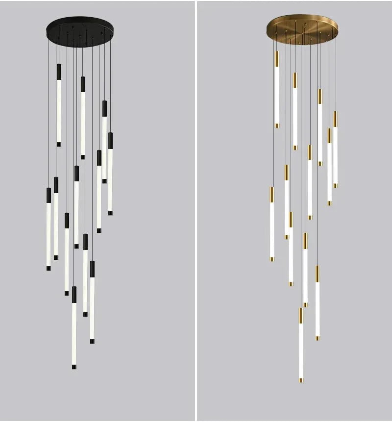 Atia Modern Long Chandelier For Staircase Black/Gold/Silver - Silver12 LightsWarm Light 3000KJoyfuzzy