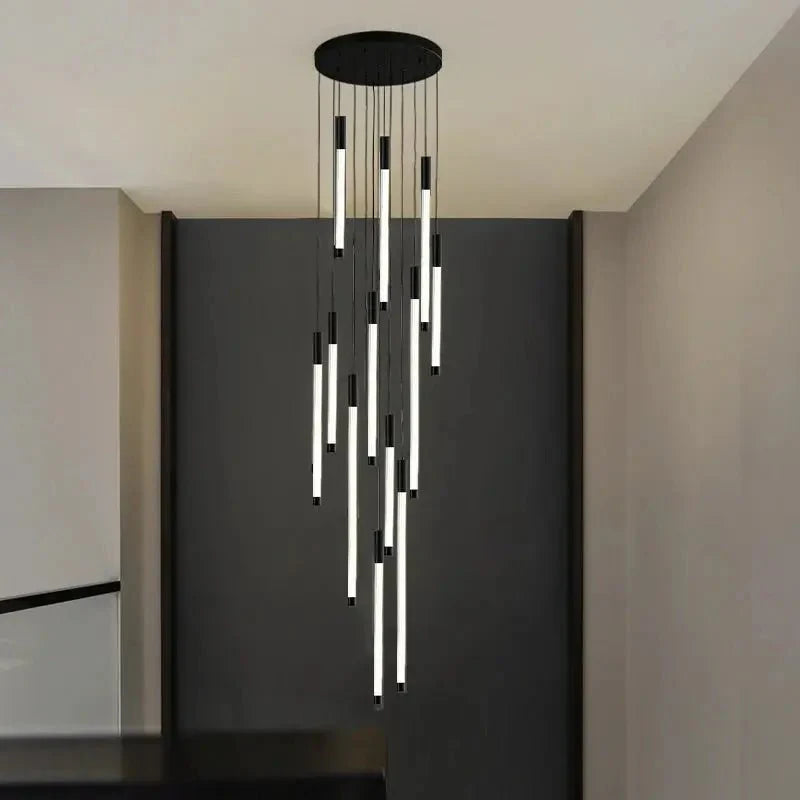 Atia Modern Long Chandelier For Staircase Black/Gold/Silver - Black5 LightsWarm Light 3000KJoyfuzzy