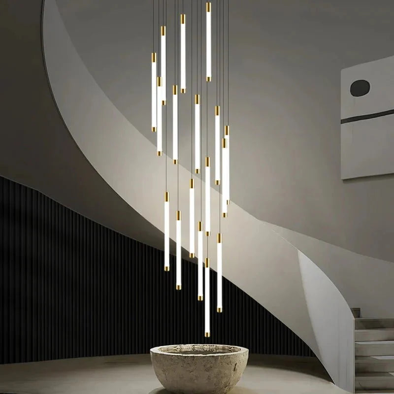 Atia Modern Long Chandelier For Staircase Black/Gold/Silver - Gold5 LightsWarm Light 3000KJoyfuzzy