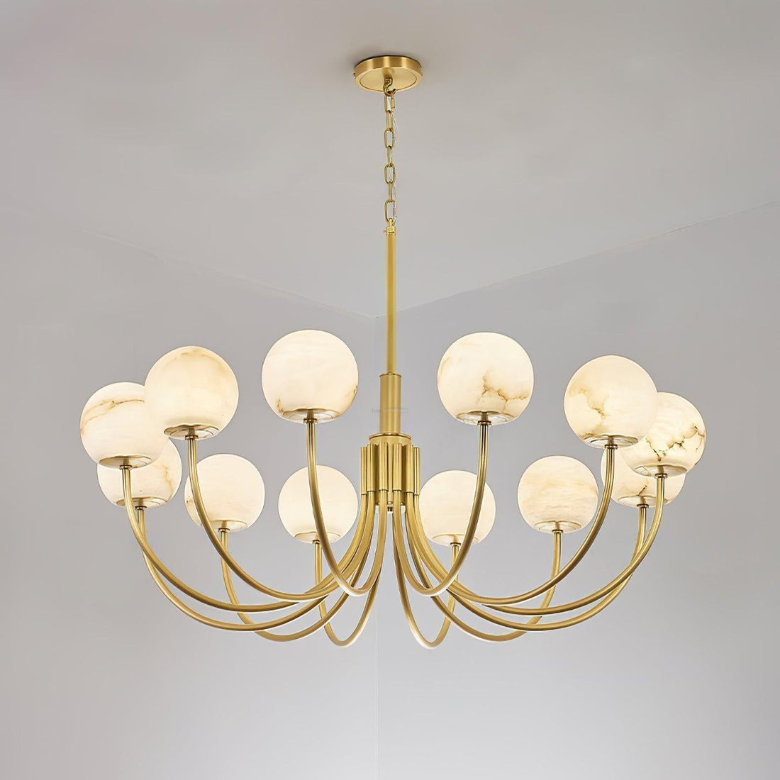 Aurelian Alabaster Globe Chandelier with 6/8/10/12 heads - 6 Heads ? 27.6▼ x H 21.7▼ / Dia 70cm x H 55cmBrass & WhiteJoyfuzzy