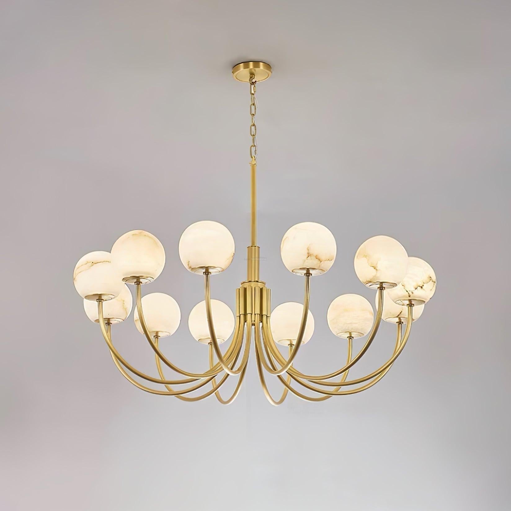 Aurelian Alabaster Globe Chandelier with 6/8/10/12 heads - 12 Heads ? 43.3▼ x H 21.7▼ / Dia 110cm x H 55cmBrass & WhiteJoyfuzzy