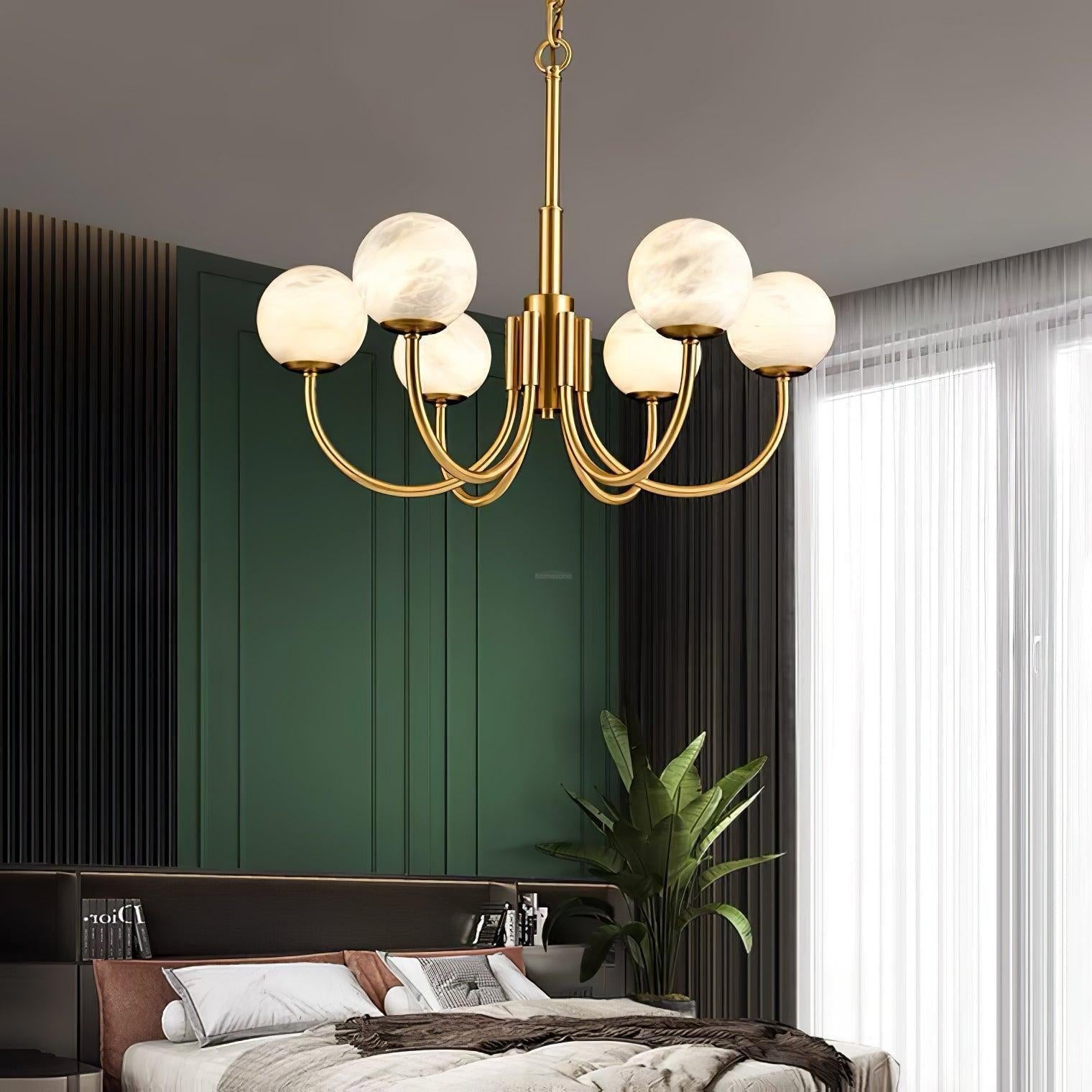 Aurelian Alabaster Globe Chandelier with 6/8/10/12 heads - 6 Heads ? 27.6▼ x H 21.7▼ / Dia 70cm x H 55cmBrass & WhiteJoyfuzzy