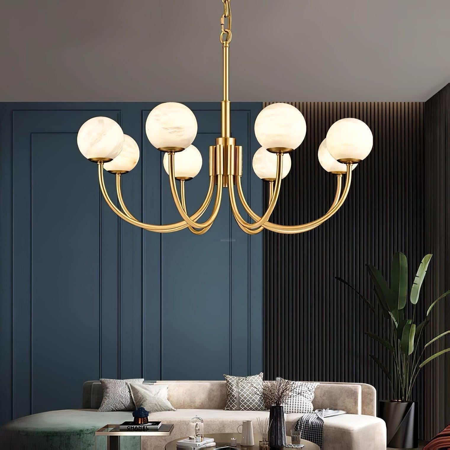 Aurelian Alabaster Globe Chandelier with 6/8/10/12 heads - 6 Heads ? 27.6▼ x H 21.7▼ / Dia 70cm x H 55cmBrass & WhiteJoyfuzzy