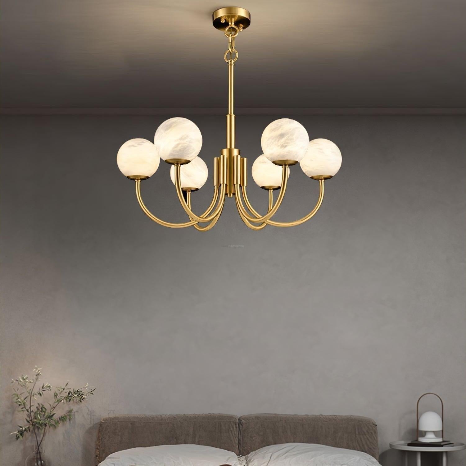 Aurelian Alabaster Globe Chandelier with 6/8/10/12 heads - 6 Heads ? 27.6▼ x H 21.7▼ / Dia 70cm x H 55cmBrass & WhiteJoyfuzzy