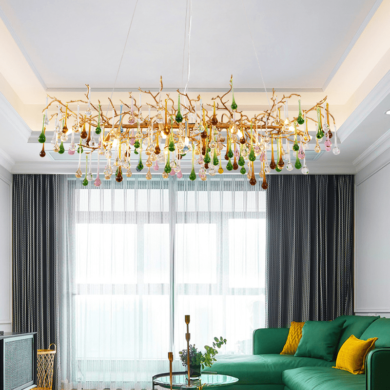 Avis Colorful Crystal Linear Branch Chandelier For Living Room - 31.5“ LJoyfuzzy
