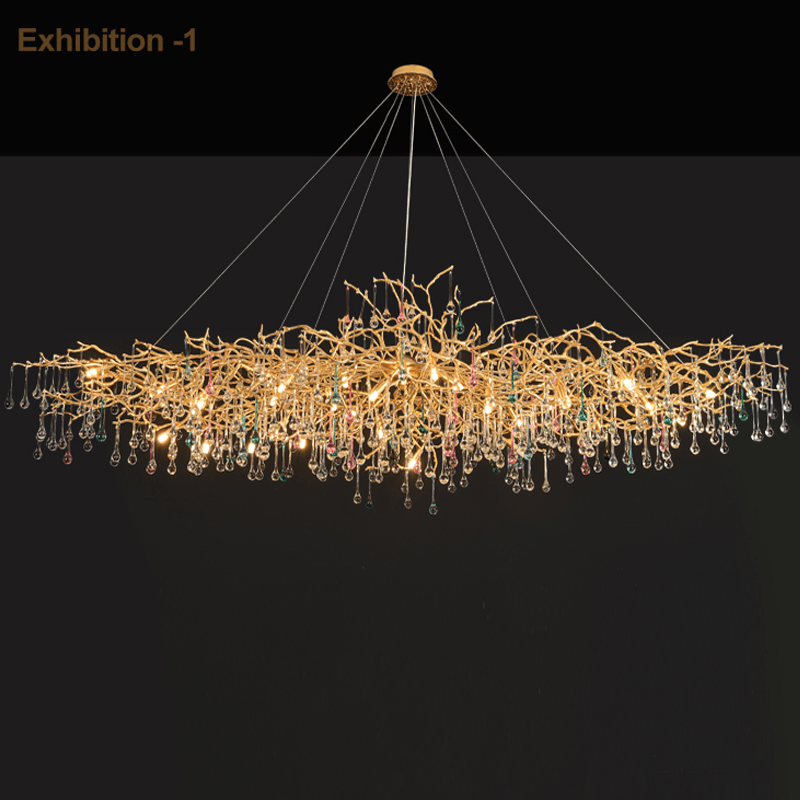 Avis Colorful Crystal Rain Aluminum Branch Chandelier - Joyfuzzy