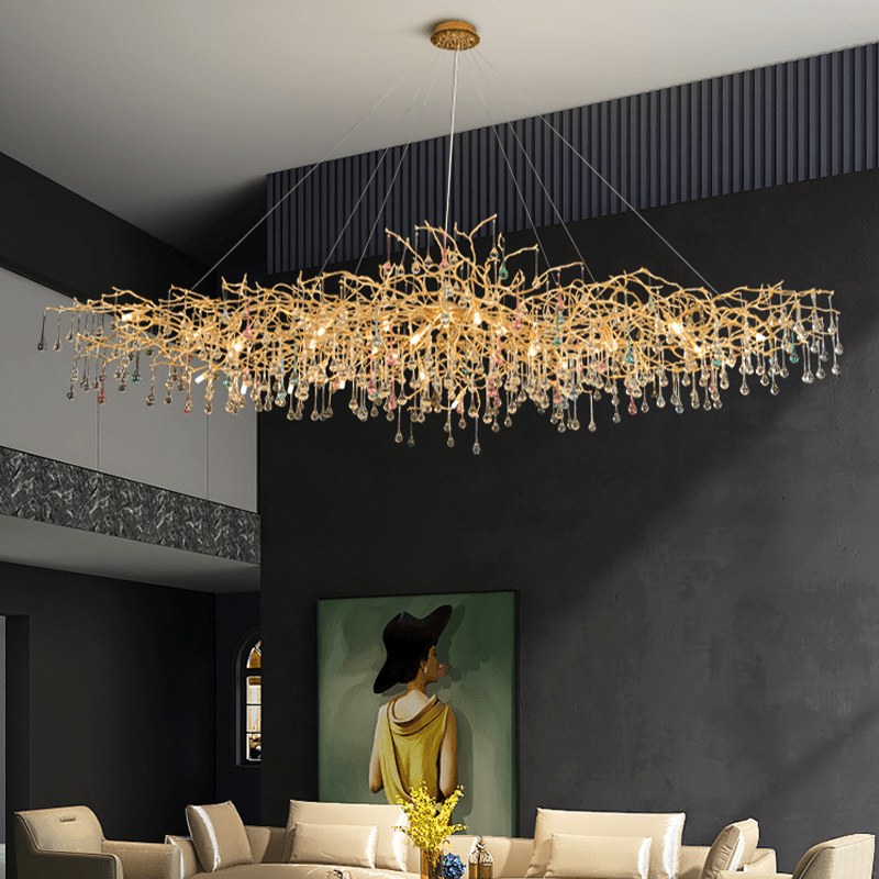 Avis Colorful Crystal Rain Aluminum Branch Chandelier - Joyfuzzy