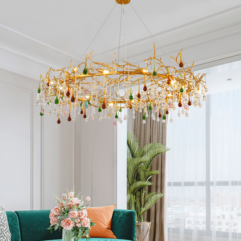 Avis Colorful Crystal Rain Branch Chandelier - 35.43" diamJoyfuzzy
