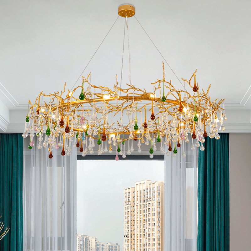 Avis Colorful Crystal Rain Branch Chandelier - 23.62" diamJoyfuzzy