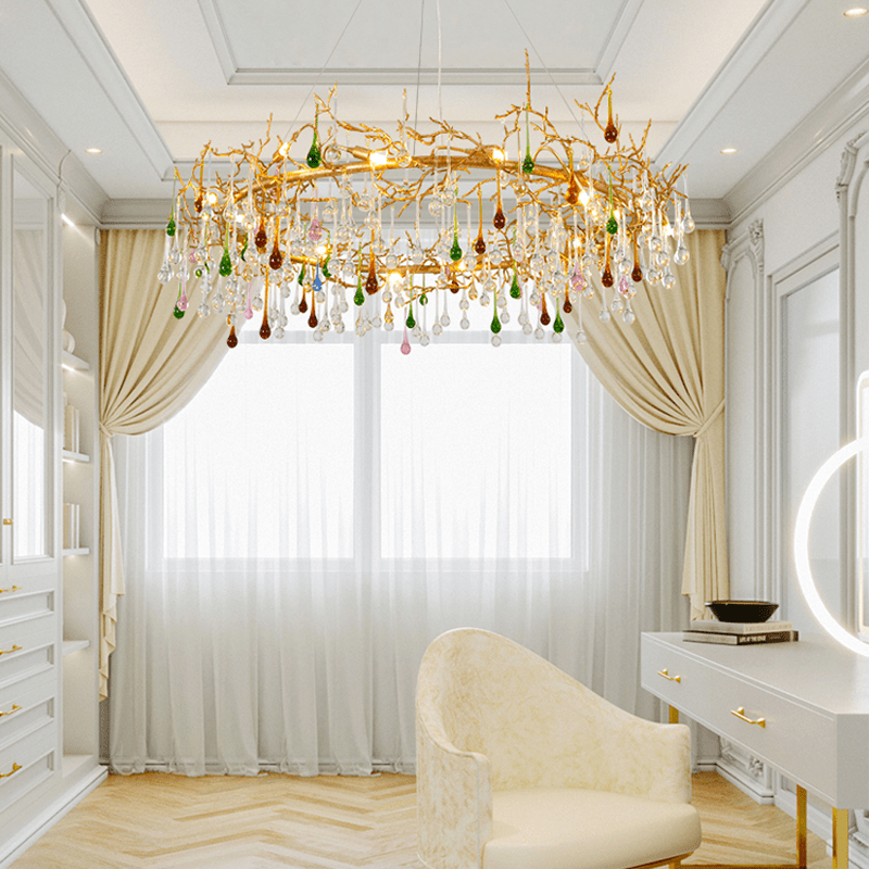Avis Colorful Crystal Rain Branch Chandelier - 35.43" diamJoyfuzzy