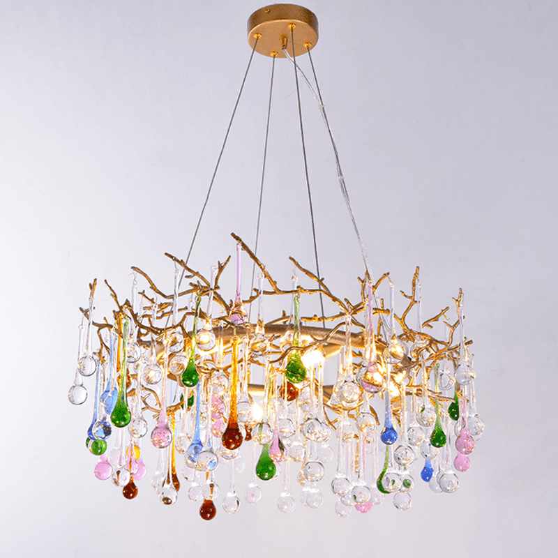Avis Colorful Crystal Rain Branch Chandelier - 23.62" diamJoyfuzzy