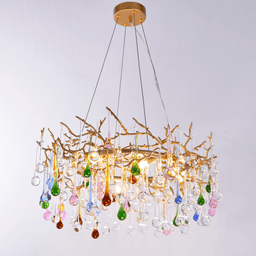 Avis Colorful Crystal Rain Branch Chandelier - 23.62" diamJoyfuzzy
