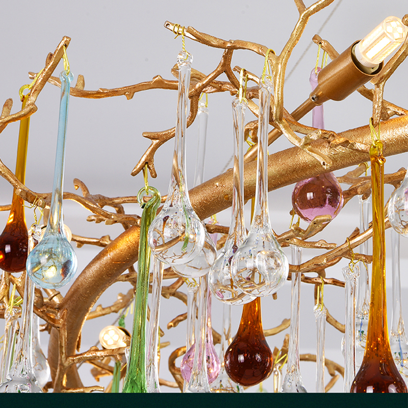 Avis Colorful Crystal Rain Branch Chandelier - 35.43" diamJoyfuzzy