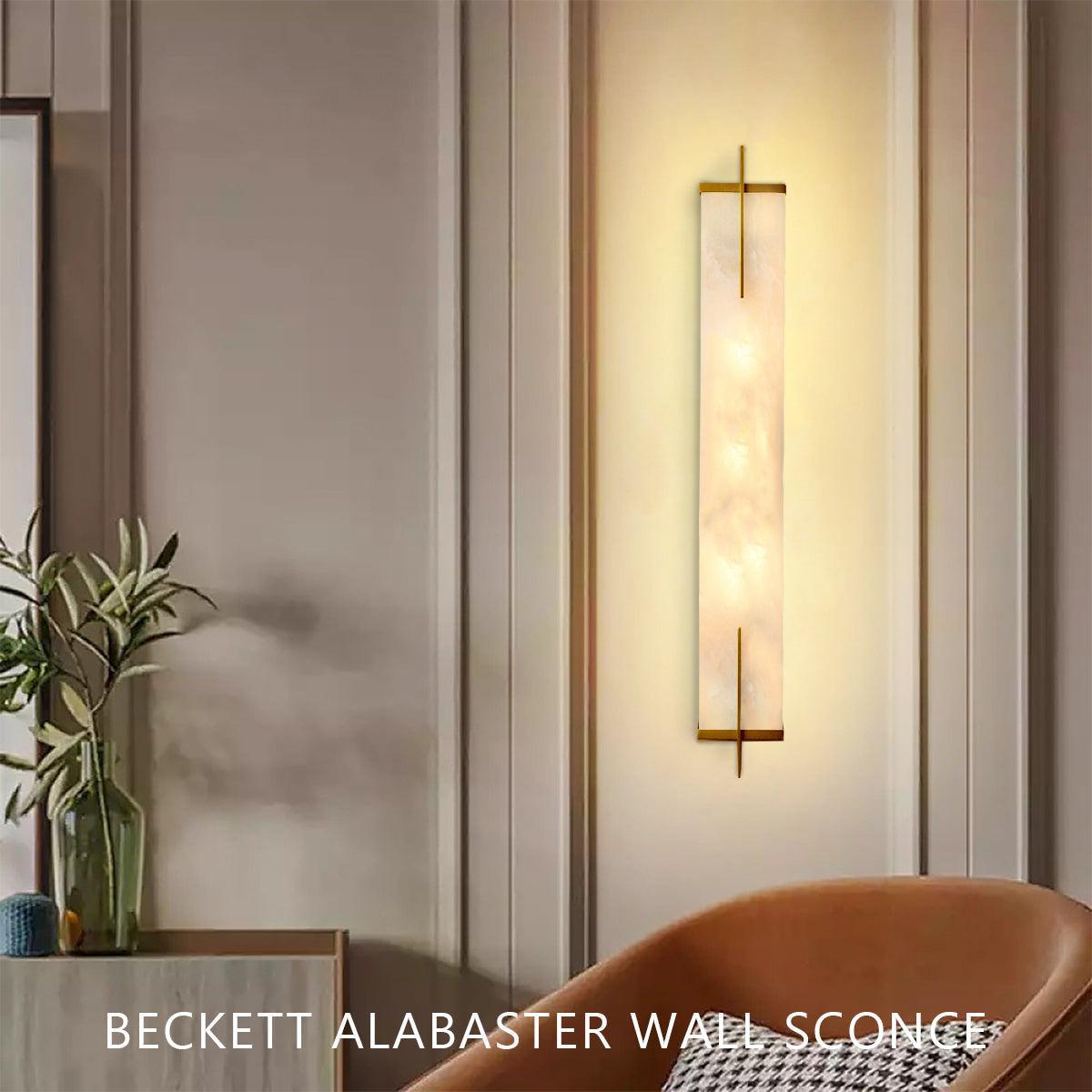 Beckett Alabaster Wall Sconce - ∅ 4.7″ x H 31.5″ / Dia 12cm x H 80cmBrassJoyfuzzy
