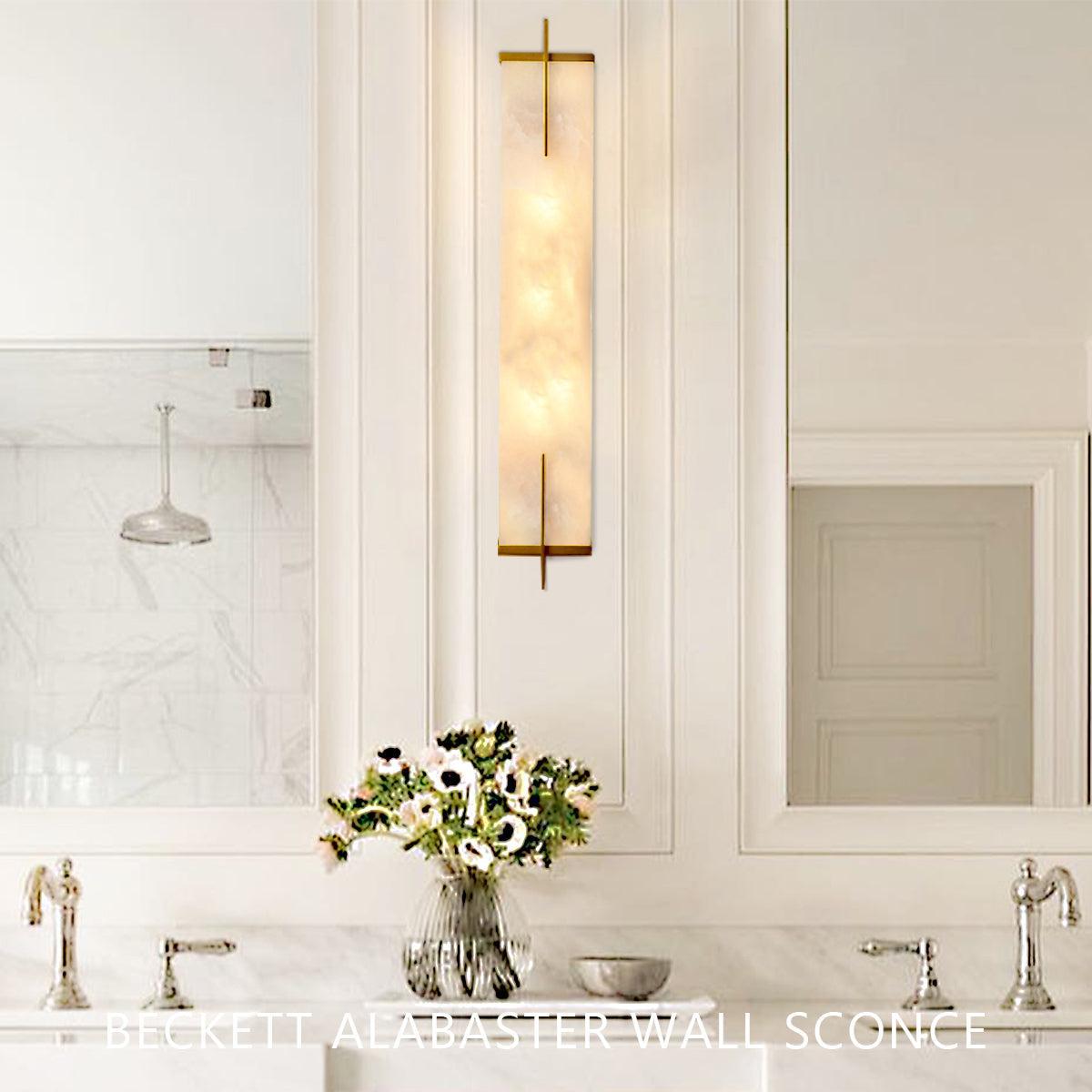 Beckett Alabaster Wall Sconce - ∅ 4.7″ x H 31.5″ / Dia 12cm x H 80cmBrassJoyfuzzy