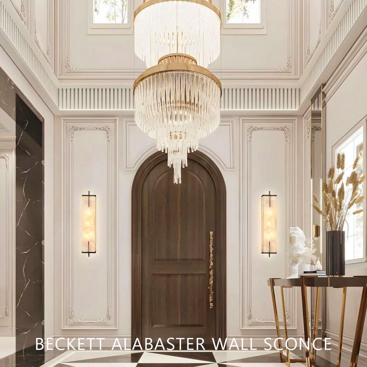 Beckett Alabaster Wall Sconce - ∅ 4.7″ x H 23.6″ Set of 2BronzeJoyfuzzy