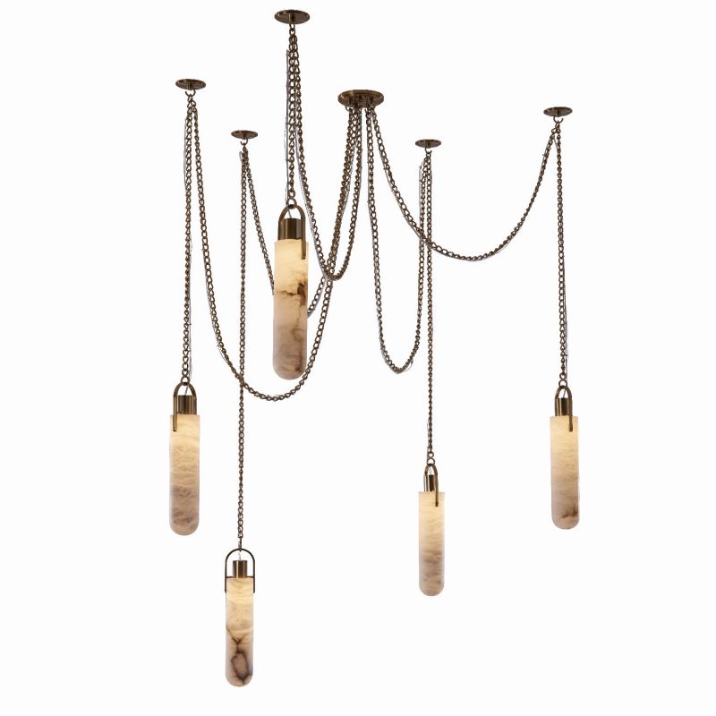 Flint 5 Light LED Multi-Drop Living Room Alabaster Pendant Lamp