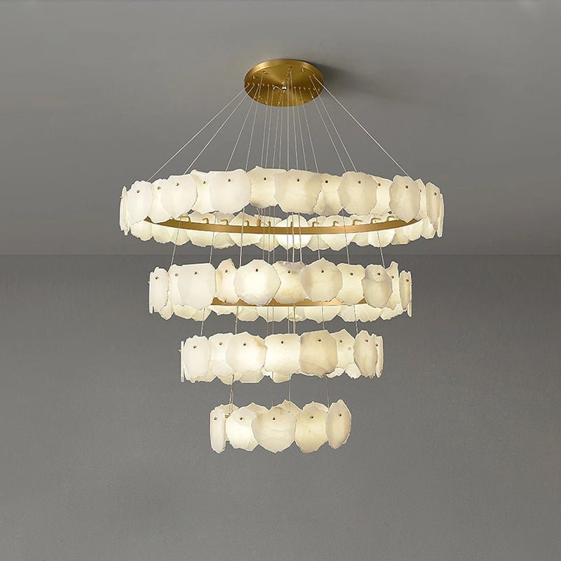 Joyfuzzy Tiered Circular Alabaster Chandelier - Ø47"xH79"GoldWarm WhiteJoyfuzzy