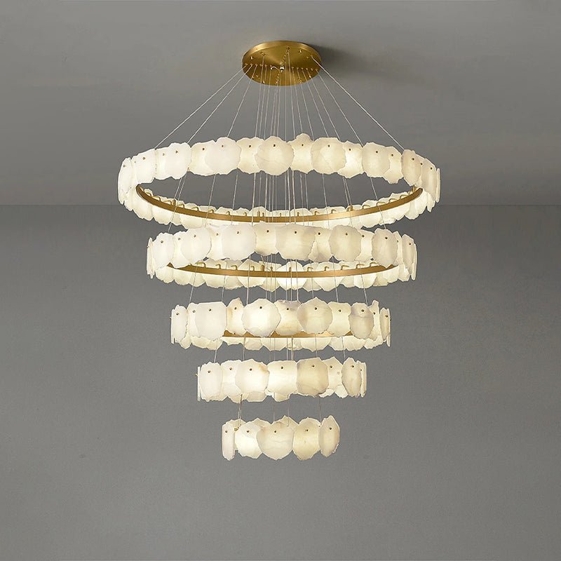 Joyfuzzy Tiered Circular Alabaster Chandelier - Ø53"xH79"GoldWarm WhiteJoyfuzzy