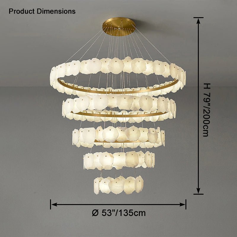 Joyfuzzy Tiered Circular Alabaster Chandelier - Ø53"xH79"GoldWarm WhiteJoyfuzzy