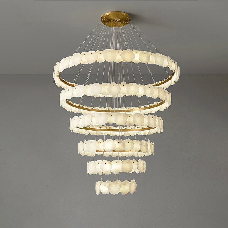 Joyfuzzy Tiered Circular Alabaster Chandelier - Ø63"xH98"GoldWarm WhiteJoyfuzzy