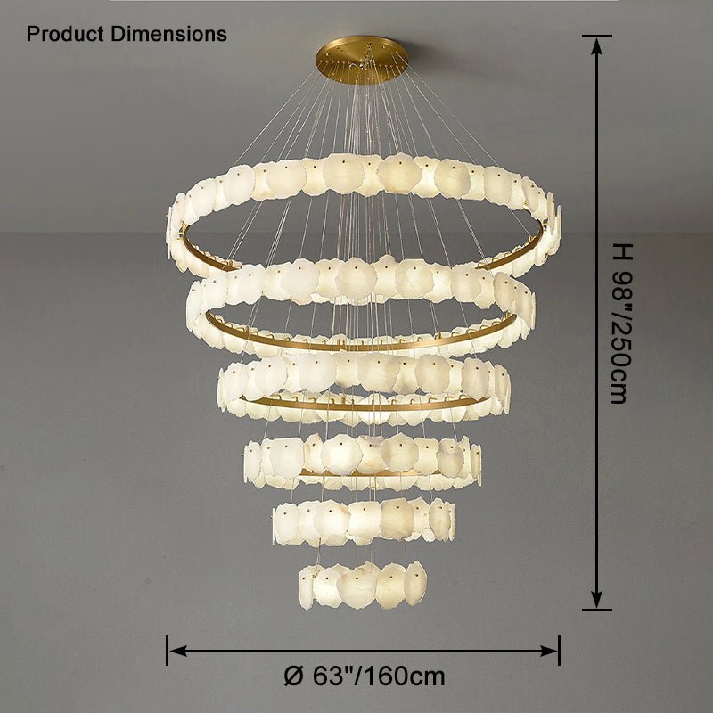 Joyfuzzy Tiered Circular Alabaster Chandelier - Ø63"xH98"GoldWarm WhiteJoyfuzzy