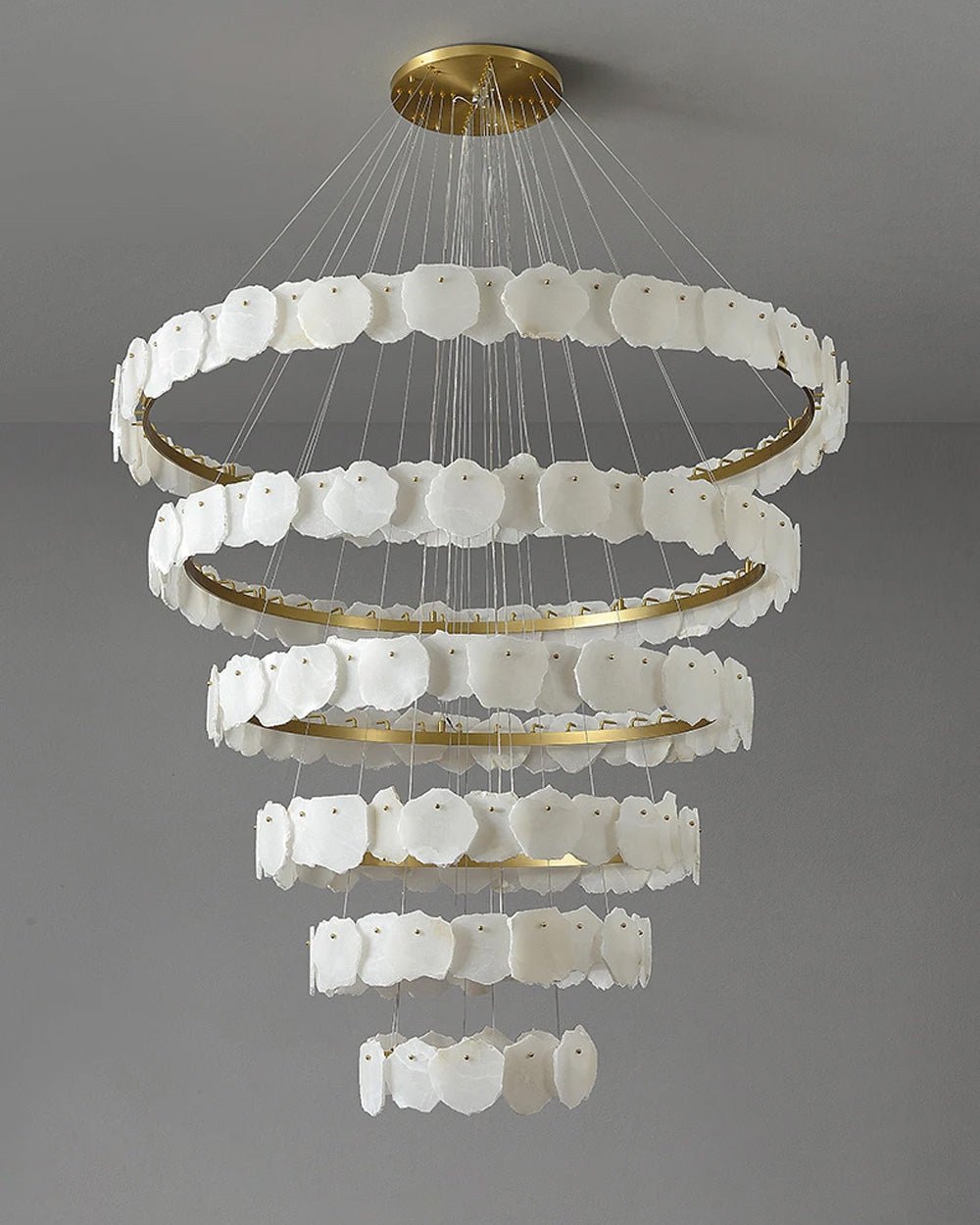 Joyfuzzy Tiered Circular Alabaster Chandelier - Ø47"xH79"GoldWarm WhiteJoyfuzzy