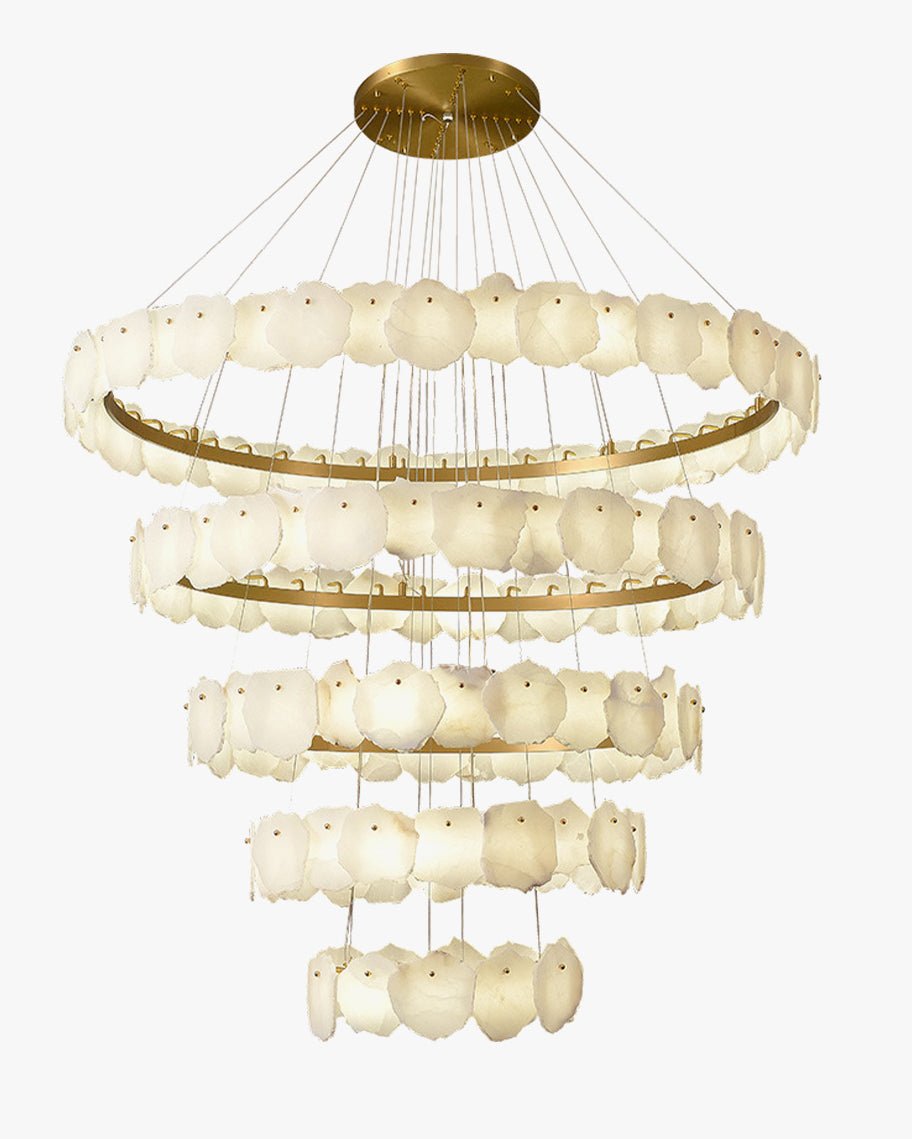 Joyfuzzy Tiered Circular Alabaster Chandelier - Ø47"xH79"GoldWarm WhiteJoyfuzzy