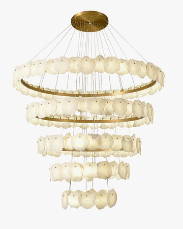 Joyfuzzy Tiered Circular Alabaster Chandelier - Ø47"xH79"GoldWarm WhiteJoyfuzzy