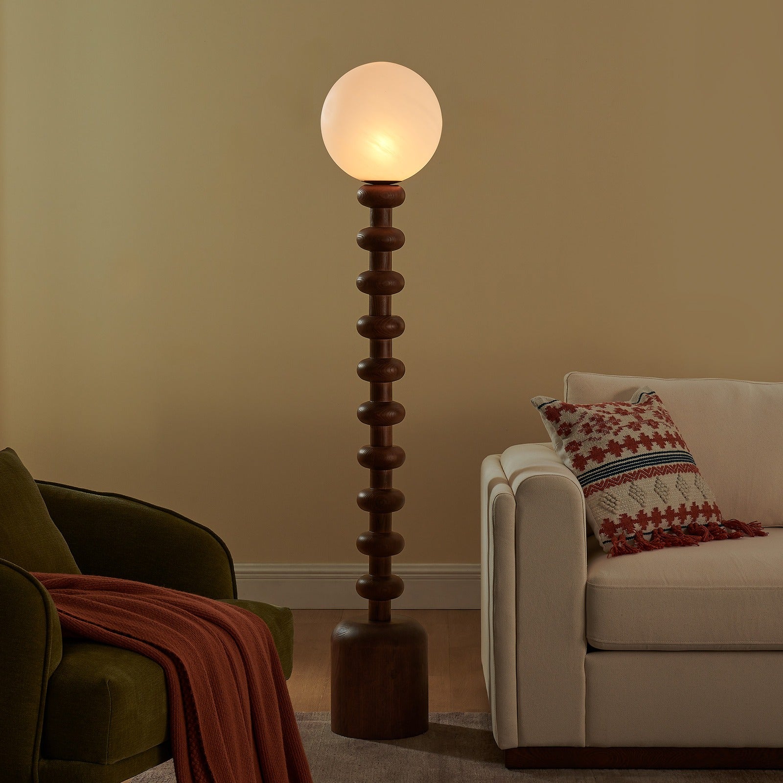 Marlow Bobbin Wood Globe Floor Lamp