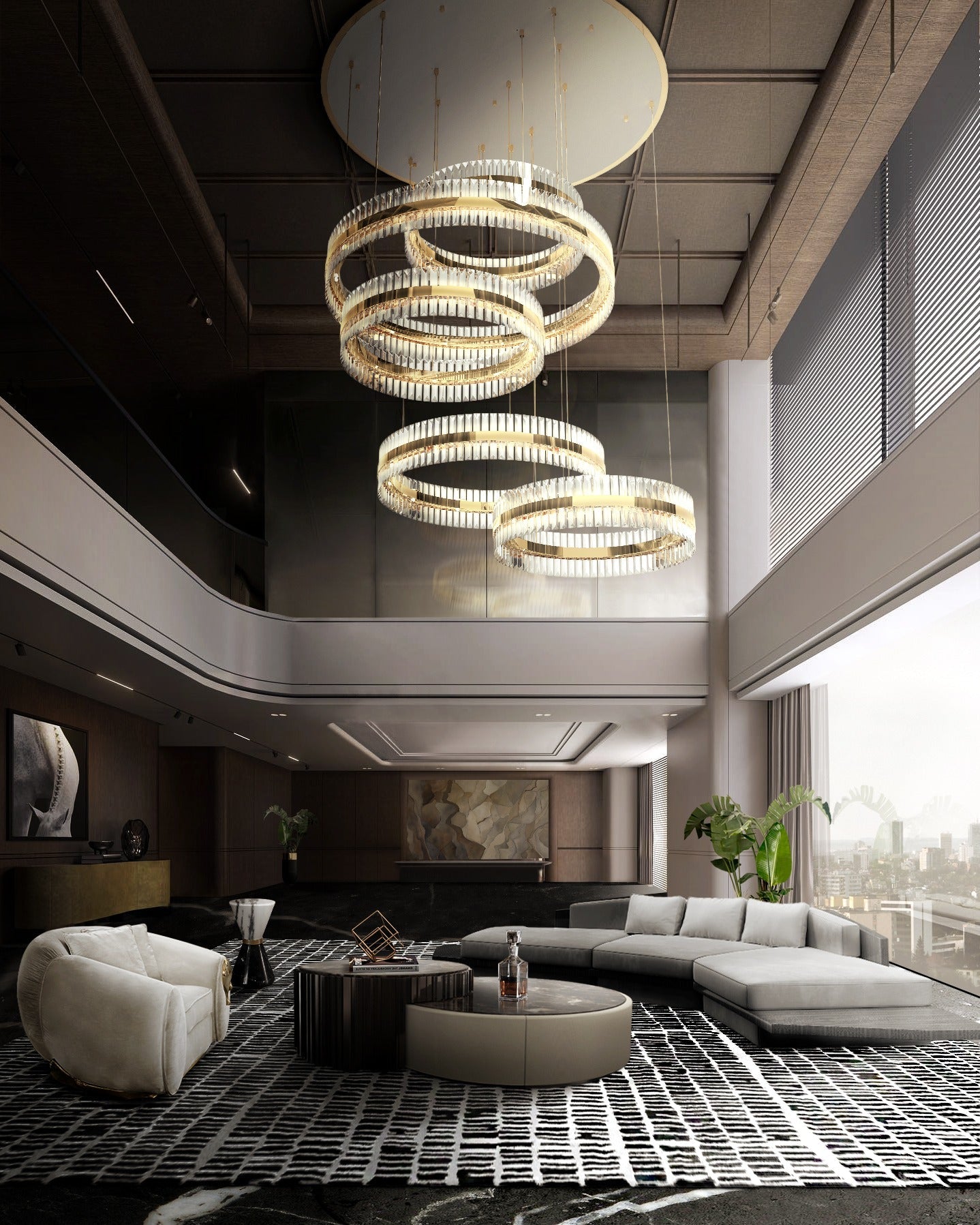 5-Ring Crystal Chandelier in Gold Finish-Joyfuzzy