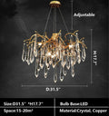 Branch Crystal Drops Chandelier in French Style with Copper Gold Finish for Dining and Living Room Ceiling - Round D23.6