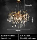 Branch Crystal Drops Chandelier in French Style with Copper Gold Finish for Dining and Living Room Ceiling - Round D23.6