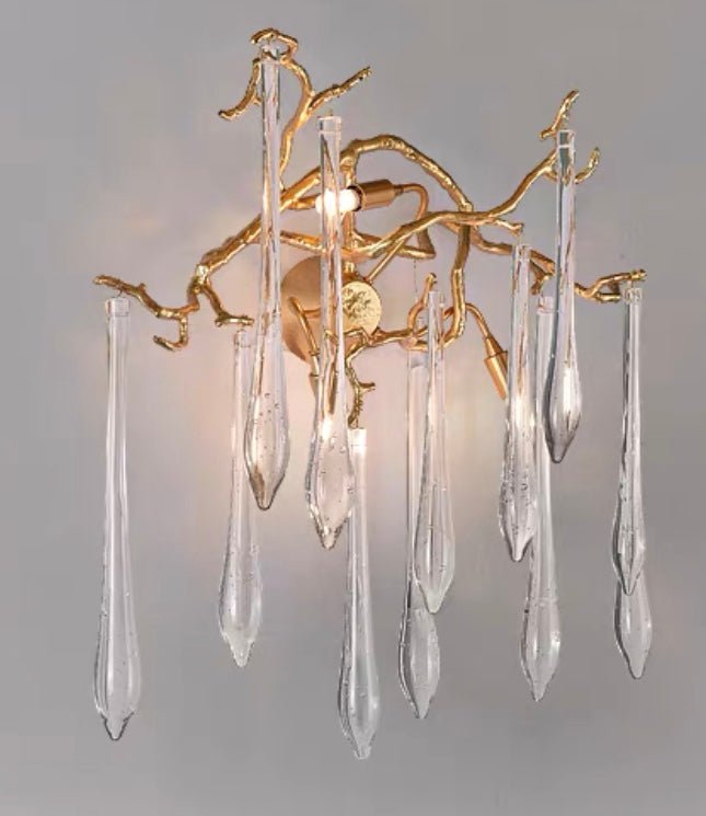 Branch Crystal Drops Chandelier in French Style with Copper Gold Finish for Dining and Living Room Ceiling - Round D23.6"*H15.8"/29.5kgWarm LightJoyfuzzy