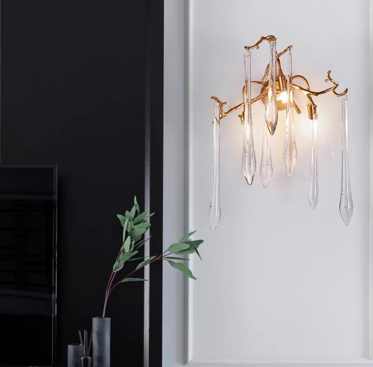 Branch Crystal Drops Chandelier in French Style with Copper Gold Finish for Dining and Living Room Ceiling - Round D23.6"*H15.8"/29.5kgWarm LightJoyfuzzy