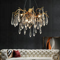 Branch Crystal Drops Chandelier in French Style with Copper Gold Finish for Dining and Living Room Ceiling - Round D23.6