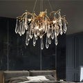 Branch Crystal Drops Chandelier in French Style with Copper Gold Finish for Dining and Living Room Ceiling - Round D23.6