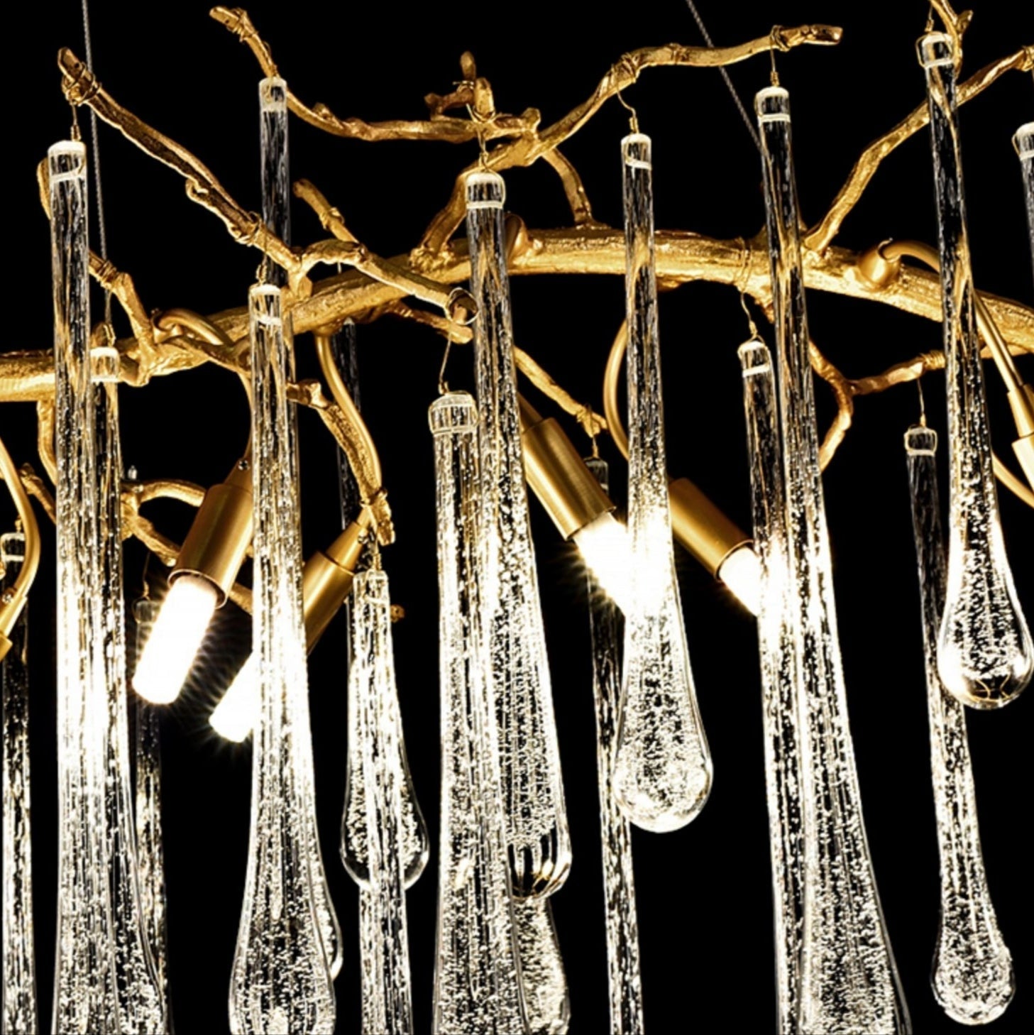 Branch Crystal Drops Chandelier in French Style with Copper Gold Finish for Dining and Living Room Ceiling - Round D23.6"*H15.8"/29.5kgWarm LightJoyfuzzy