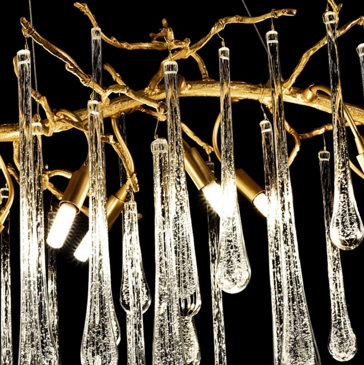 Branch Crystal Drops Chandelier in French Style with Copper Gold Finish for Dining and Living Room Ceiling - Round D23.6"*H15.8"/29.5kgWarm LightJoyfuzzy