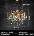 Branch Crystal Drops Chandelier in French Style with Copper Gold Finish for Dining and Living Room Ceiling - Round D23.6